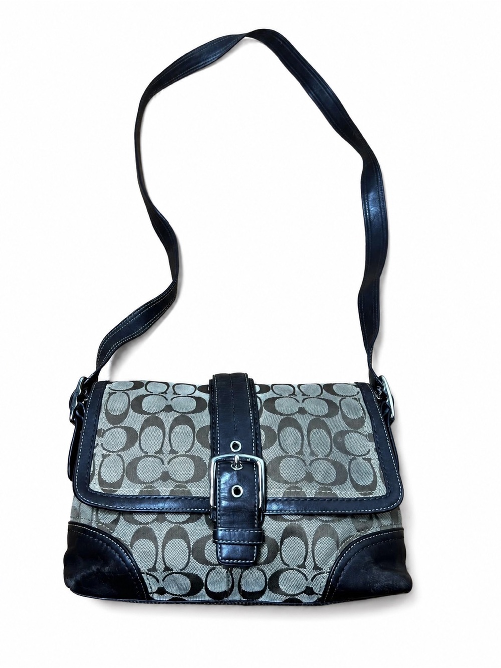 Coach Signature Brown Tan Buckle Flap Shoulder Bag F12641 2008